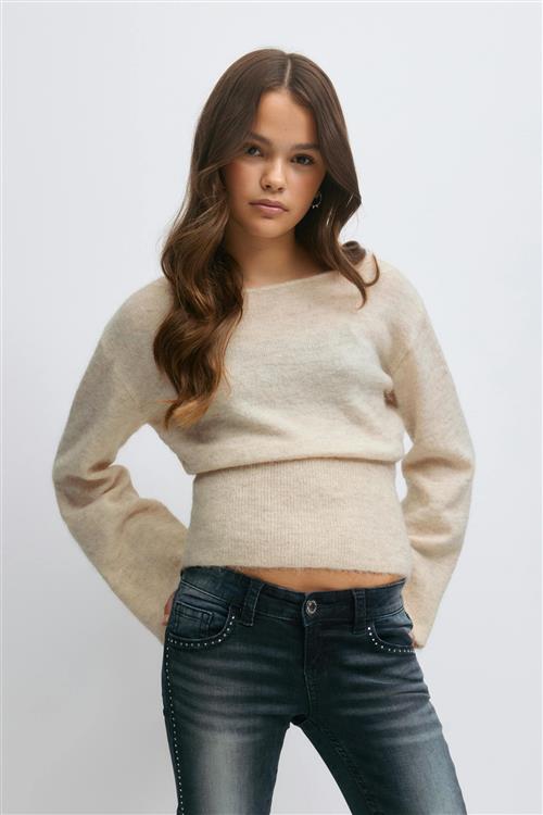 Gina Tricot - Y shaped knitted sweater - striktrøjer til piger 9–14 år - Beige - 134/140 - Pige