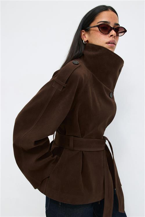 Gina Tricot - Faux suede trench jacket - Frakker med høj krave - Brun - M - Dame