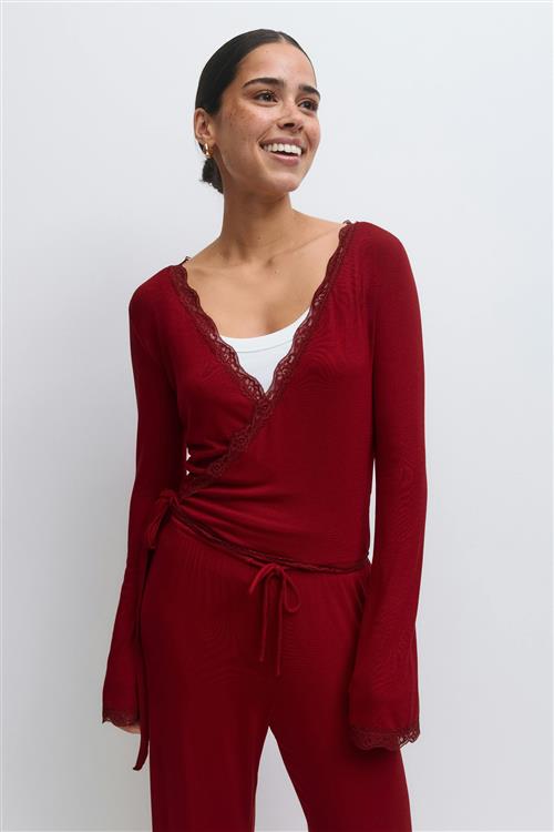 Gina Tricot - Soft wrap loungewear cardigan - Cardigans - Rød - S - Dame