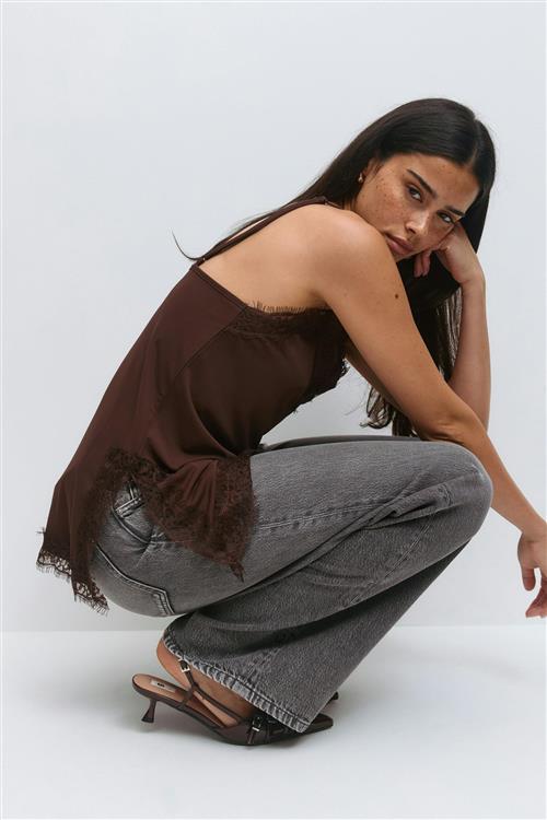 Gina Tricot - Lace detail singlet - Toppe uden ærmer - Brun - M - Dame