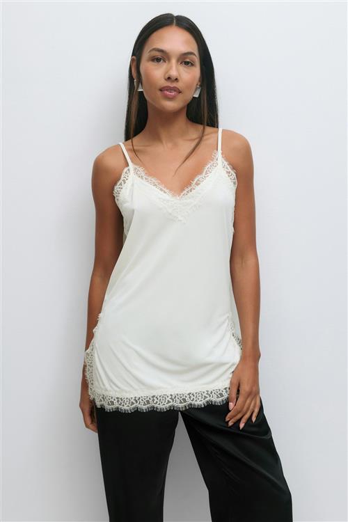 Gina Tricot - Lace detail singlet - Toppe uden ærmer - Hvid - XL - Dame