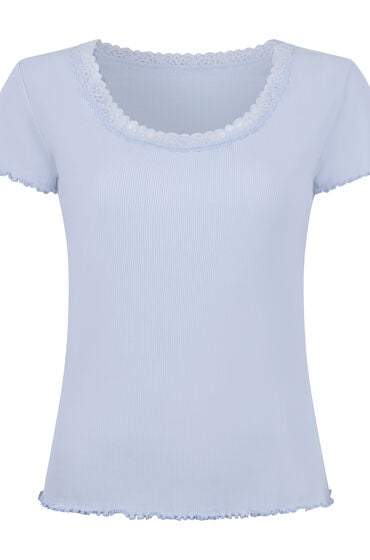 Hunkemöller Pyjamas Top Jersey Rib med Blonder Blå