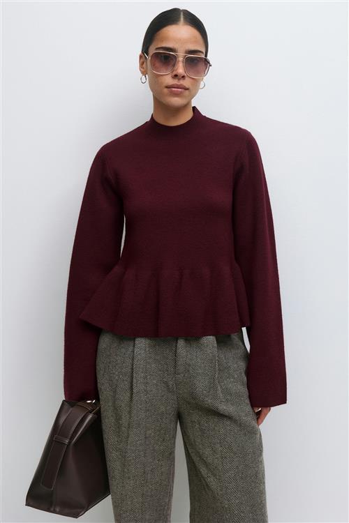 Gina Tricot - Knitted peplum top - peplum toppe - Rød - XS - Dame