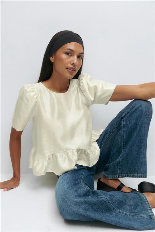 Gina Tricot - Puff sleeve blouse - bluser med pufærmer - Hvid - XS - Dame