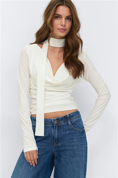 Gina Tricot - Scarf top - Langærmede toppe - Hvid - XS - Dame