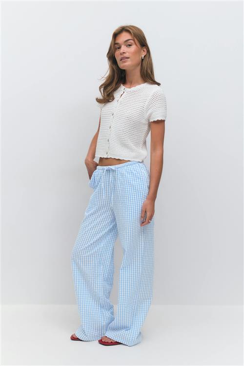 Gina Tricot - Seersucker gingham trousers - Vide bukser - Blå - XL - Dame