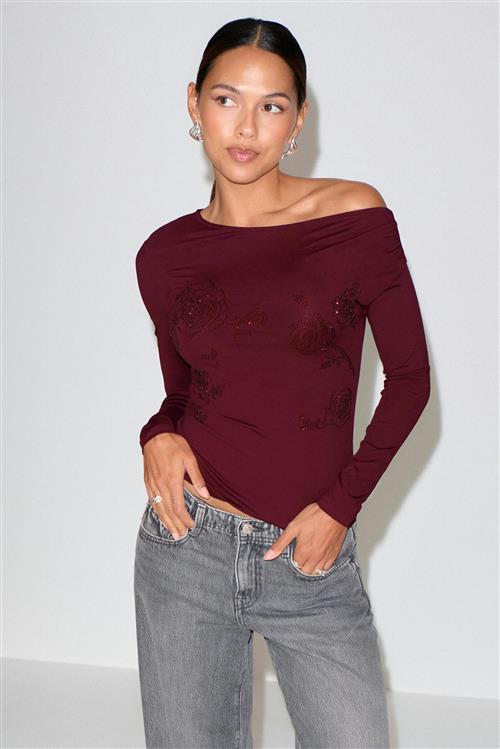 Gina Tricot - Rhinestone top - Langærmede toppe - Lilla - M - Dame