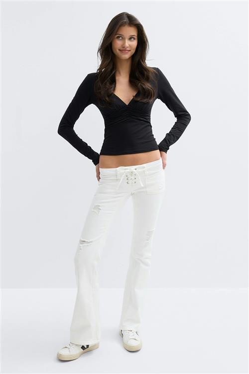 Gina Tricot - 14+ pleated tie jeans tall - Low waist jeans - Hvid - XXS - Dame