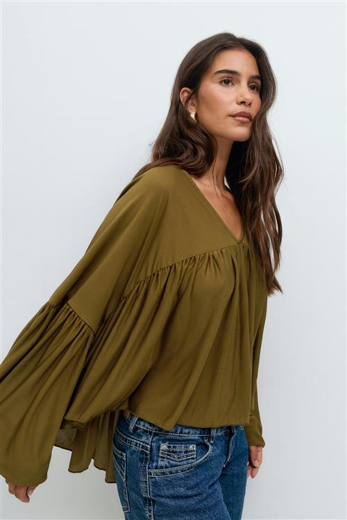 Gina Tricot - Wide sheer top - Langærmede toppe - Grøn - XS - Dame