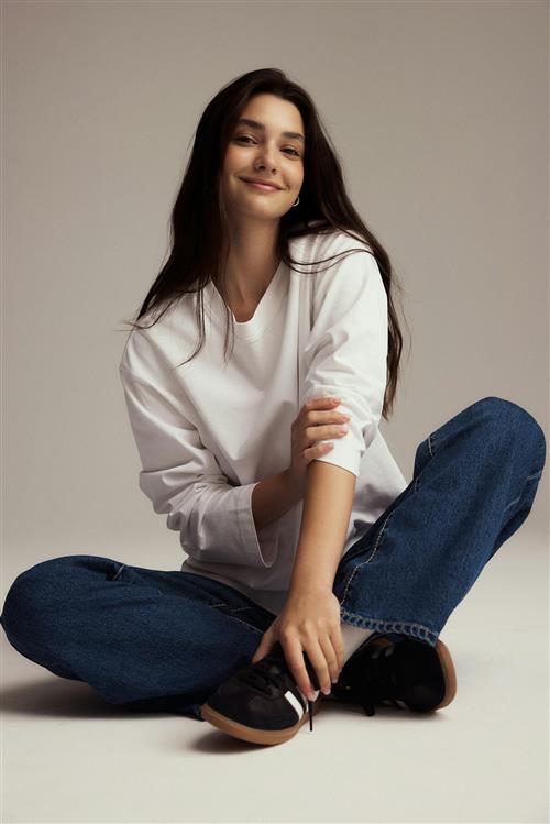 Gina Tricot - Loose fit long sleeve tee - Langærmede toppe - Hvid - XS - Dame