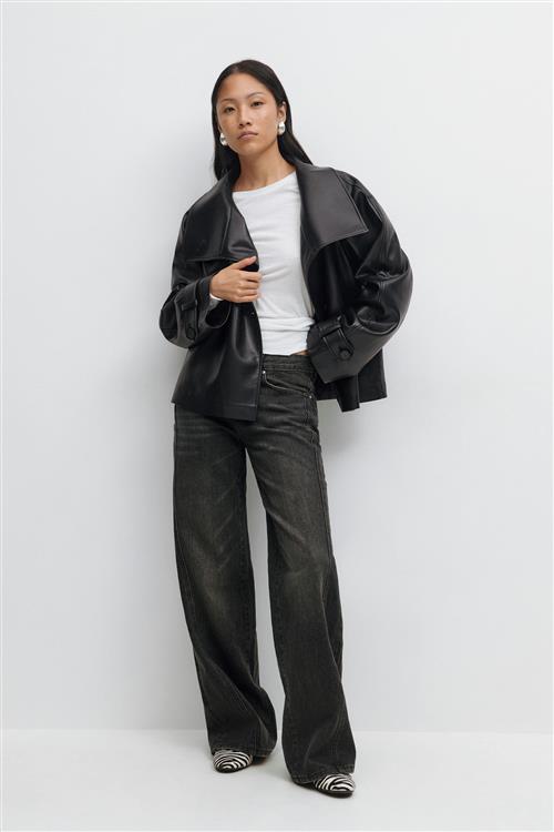 Gina Tricot - Low wide front seam jeans - wide jeans - Sort - 32 - Dame