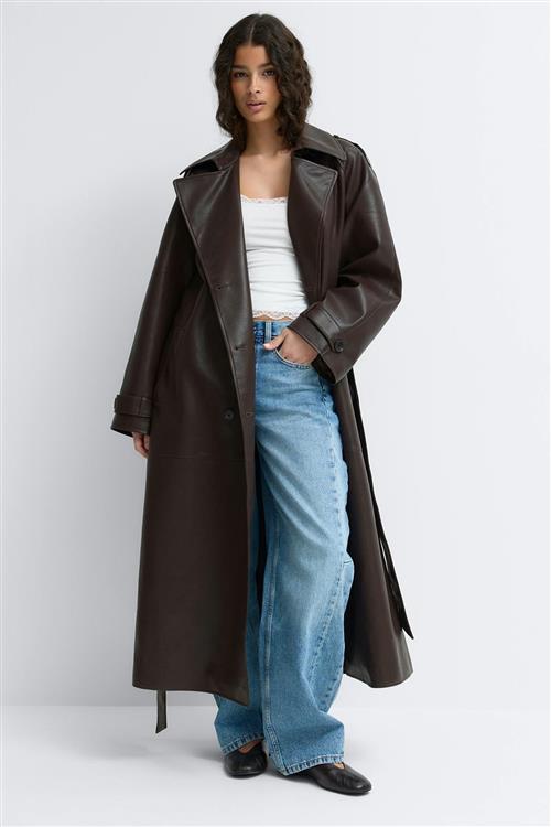 Gina Tricot - Belted pu trench coat - trenchcoats - Brun - XL - Dame