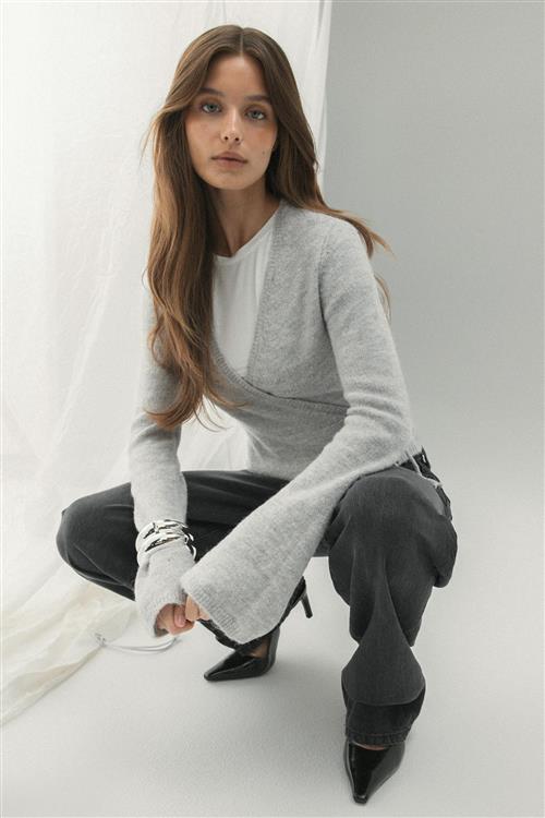 Gina Tricot - Knitted wrap cardigan - Cardigans - Grå - S - Dame