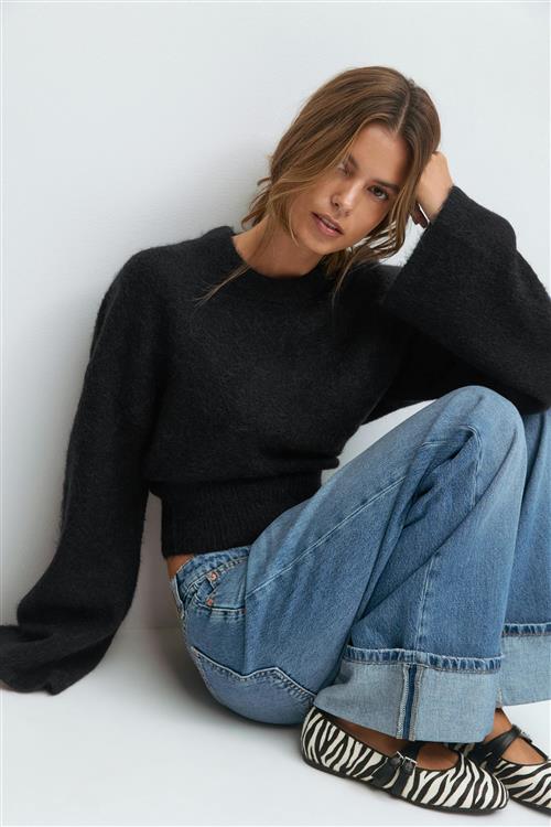 Gina Tricot - Wide sleeve knitted sweater - Striktrøjer - Blå - XL - Dame