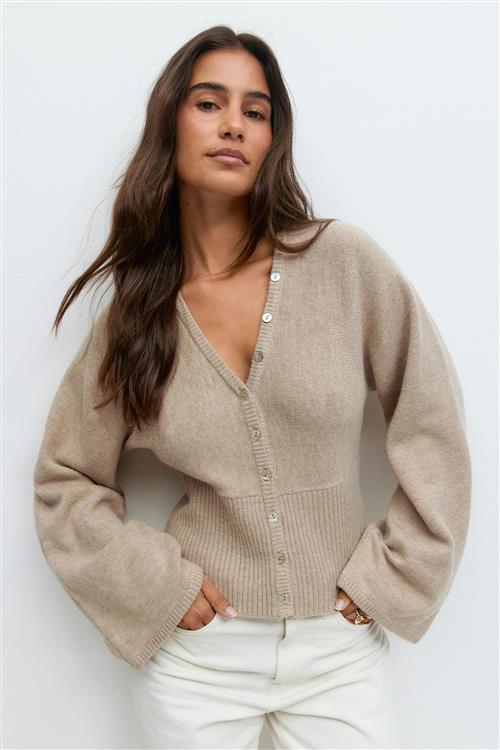Gina Tricot - Fitted waist knitted cardigan - Cardigans - Beige - L - Dame