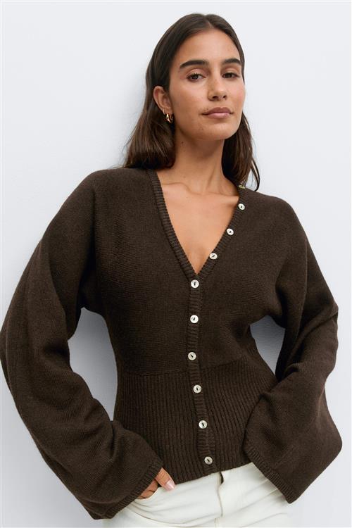 Gina Tricot - Fitted waist knitted cardigan - Cardigans - Brun - S - Dame