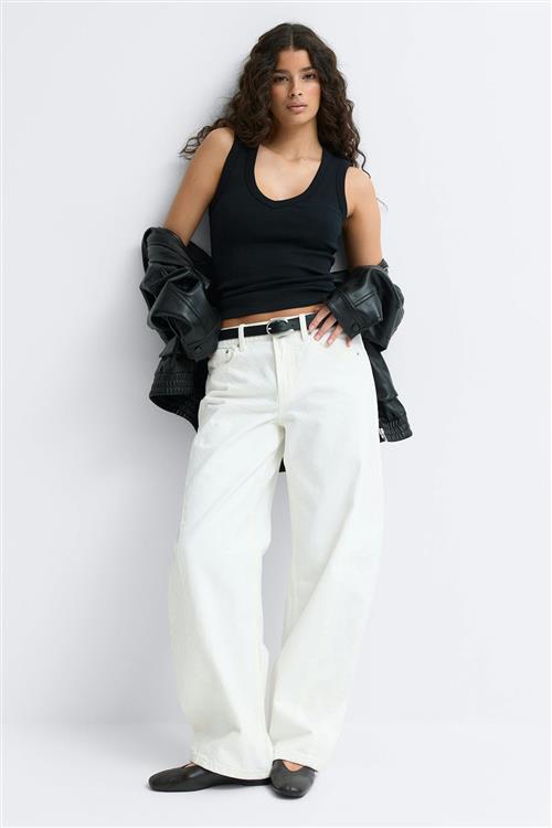 Gina Tricot - Tight v-neck rib tank - Toppe uden ærmer - Sort - L - Dame