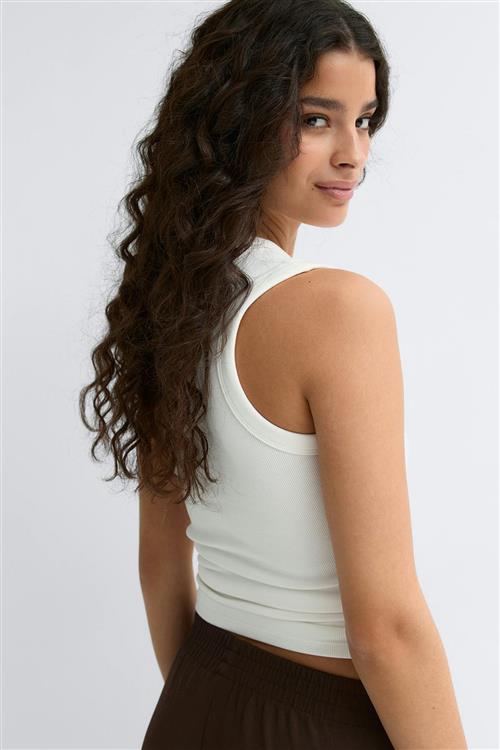 Gina Tricot - Tight v-neck rib tank - Toppe uden ærmer - Hvid - XS - Dame