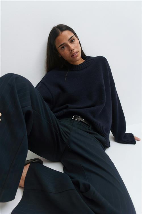 Gina Tricot - Crew neck knitted sweater - Striktrøjer - Blå - L - Dame