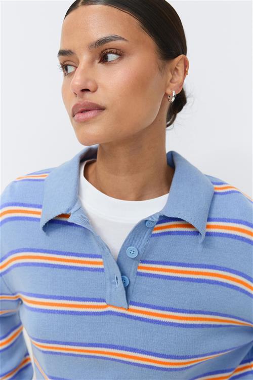 Gina Tricot - Knitted collar sweater - poloshirts - Blå - S - Dame