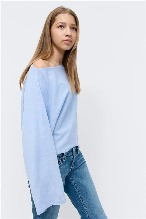 Gina Tricot - Y knitted poncho top - striktrøjer - Blå - 146/152 - Pige