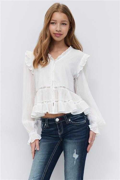 Gina Tricot - Y long sleeve blouse - overdele - Hvid - 170 - Pige