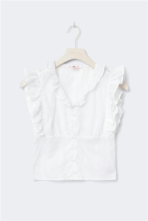 Gina Tricot - Y fitted short sleeve top - Bluser - Hvid - 134/140 - Pige