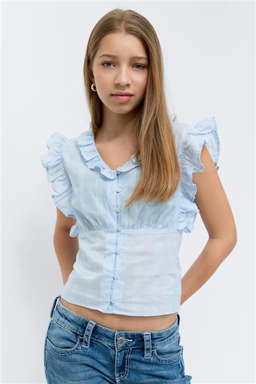 Gina Tricot - Y fitted short sleeve top - Bluser til piger 9–14 år - Blå - 170 - Pige