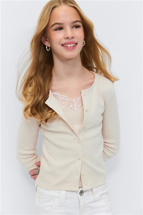 Gina Tricot - Y 2 in 1 lace rib cardigan - Toppe til piger 9–14 år - Hvid - 170 - Pige
