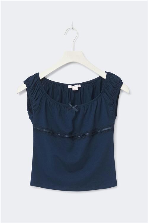 Gina Tricot - Y fitted lace top - overdele - Blå - 158/164 - Pige