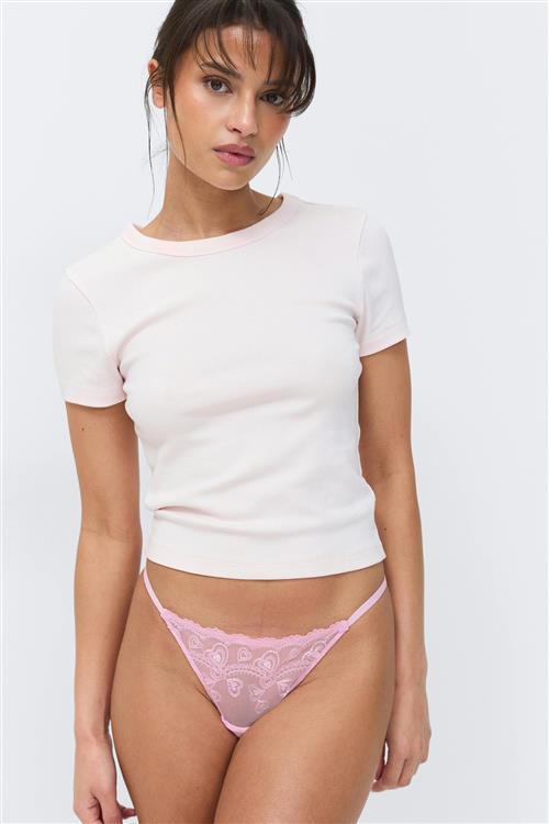 Gina Tricot - 2-pack embroidery lace thong - trusser 2-pack - Lyserød - XS - Dame