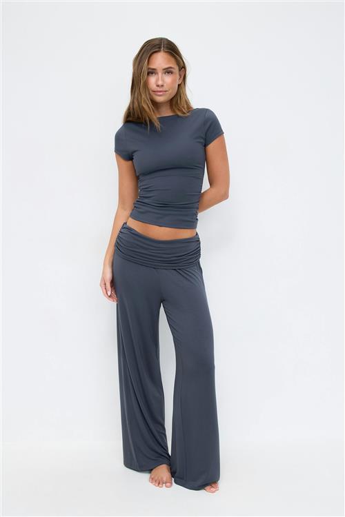 Gina Tricot - Folded wide yoga trousers - yoga pants - Blå - XL - Dame