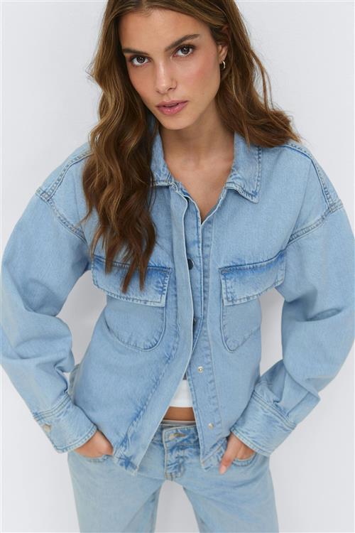 Gina Tricot - Tie denim shirt - Denim-skjorter - Blå - S - Dame