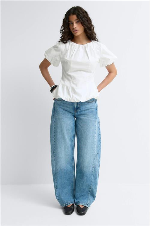Gina Tricot - Balloon sleeve blouse - bluser med pufærmer - Hvid - 36 - Dame
