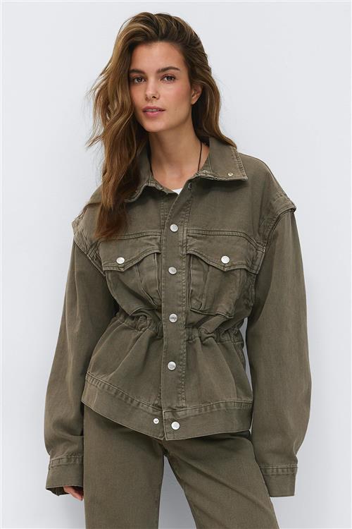 Gina Tricot - Office cargo denim jacket - Denim jakker - Grøn - S - Dame