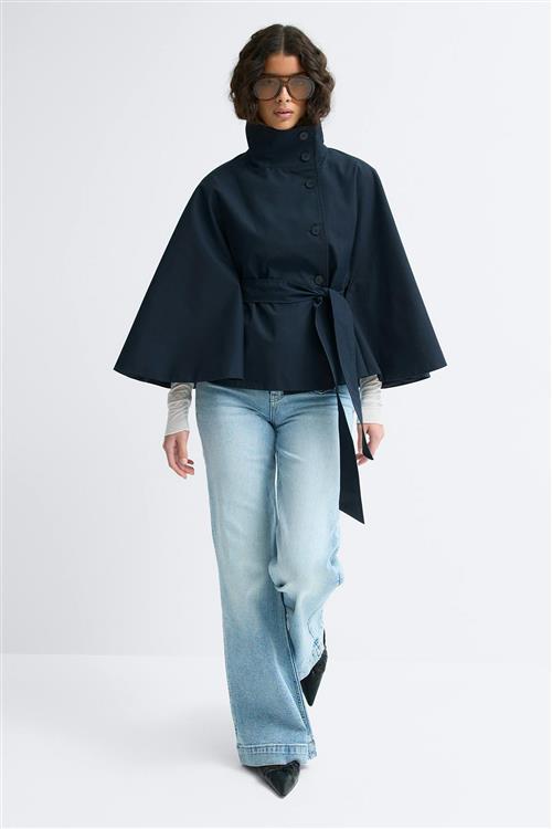 Gina Tricot - Short cape trench jacket - korte frakker - Blå - L - Dame