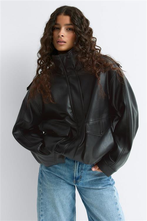 Gina Tricot - High neck pu jacket - læderjakker - Sort - XS - Dame