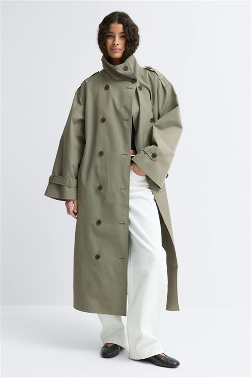 Gina Tricot - High neck cotton trench coat - trenchcoats - Grøn - M - Dame