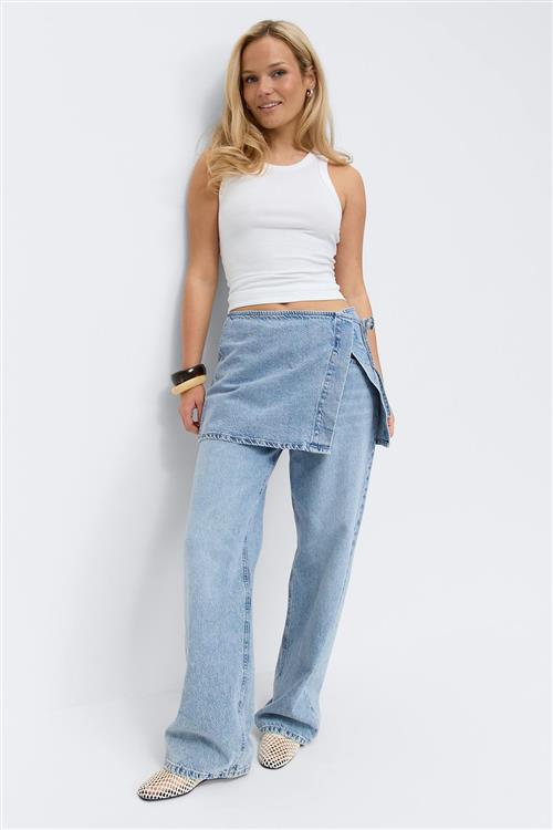 Gina Tricot - Wrap denim hip skirt - Denimnederdele - Blå - M - Dame