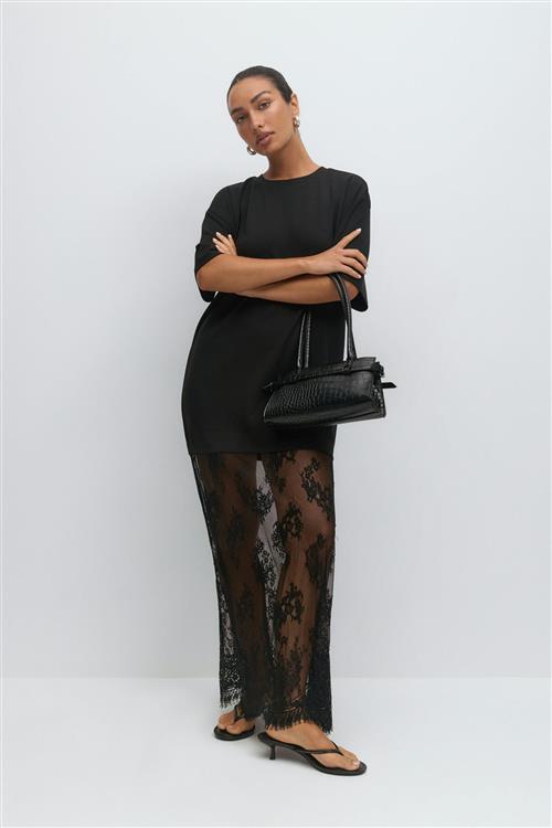 Gina Tricot - T-shirt lace maxi dress - Lange kjoler - Sort - S - Dame