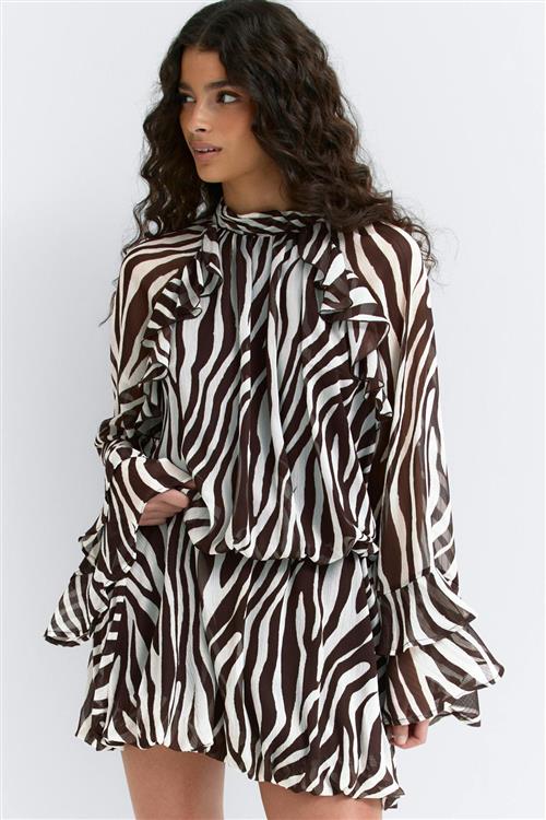 Gina Tricot - Chiffon dress - korte kjoler - Brun - S - Dame