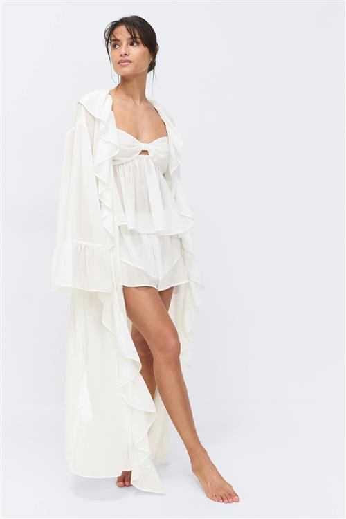 Gina Tricot - Chiffon loungewear robe - morgenkåber - Hvid - L - Dame