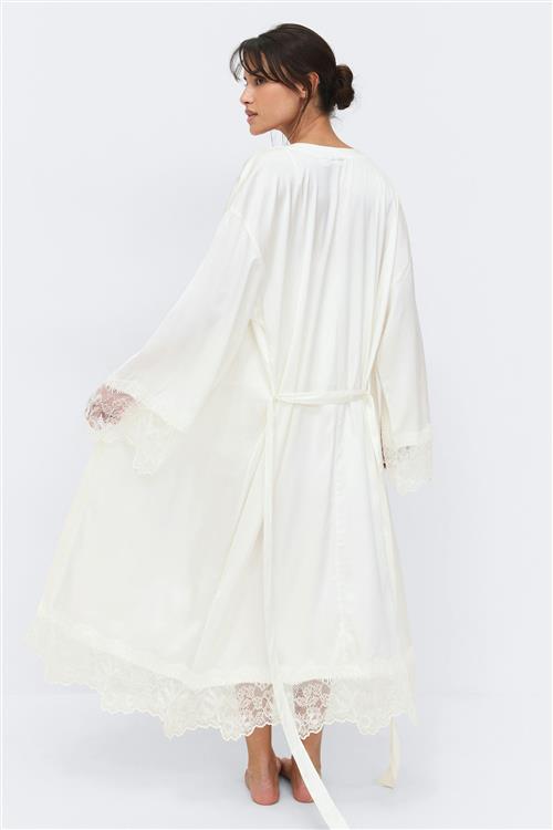 Gina Tricot - Satin loungewear robe - morgenkåber - Hvid - M - Dame