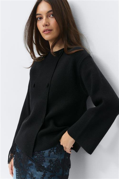 Gina Tricot - Knitted button cardigan - Cardigans - Sort - XS - Dame