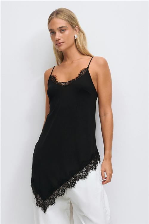 Gina Tricot - Asymmetric lace singlet - Toppe uden ærmer - Sort - S - Dame