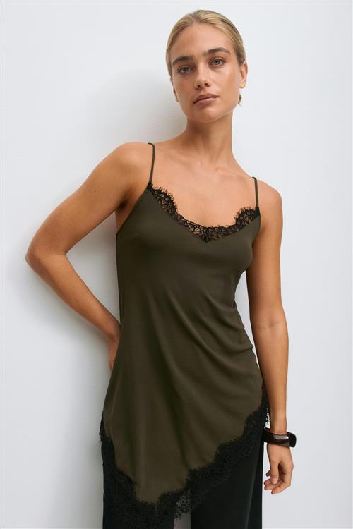 Gina Tricot - Asymmetric lace singlet - Toppe uden ærmer - Grøn - M - Dame