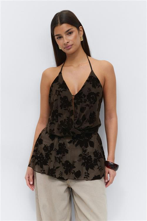 Gina Tricot - Floral halterneck top - Halterneck-toppe - Brun - L - Dame