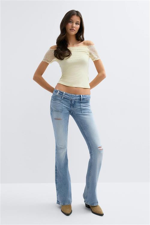 Gina Tricot - 14+ pleated flare jeans tall - tall jeans - Blå - L - Dame