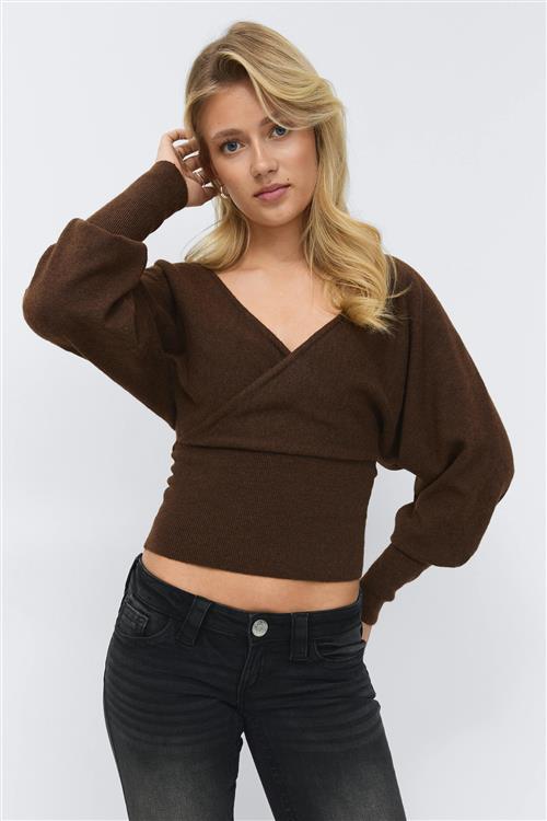 Gina Tricot - 14+ fitted wrap sweater - Trøjer - Brun - XXS - Dame