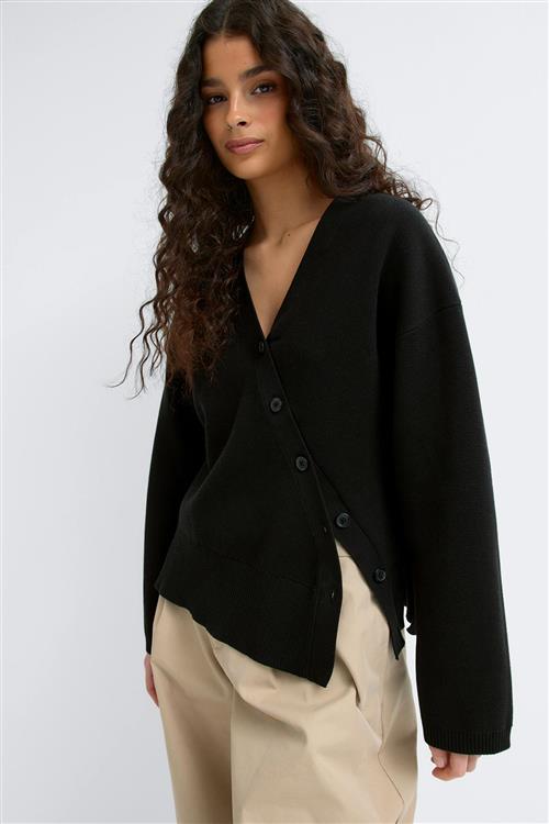 Gina Tricot - Asymmetric knitted cardigan - Cardigans - Sort - L - Dame